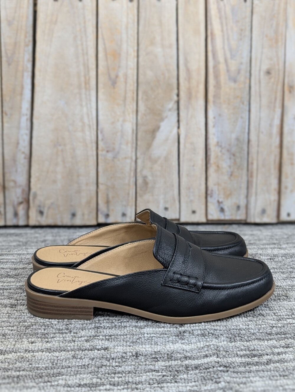 Crown Vintage: Leather Loafer Mules - Black - Size 9 Women